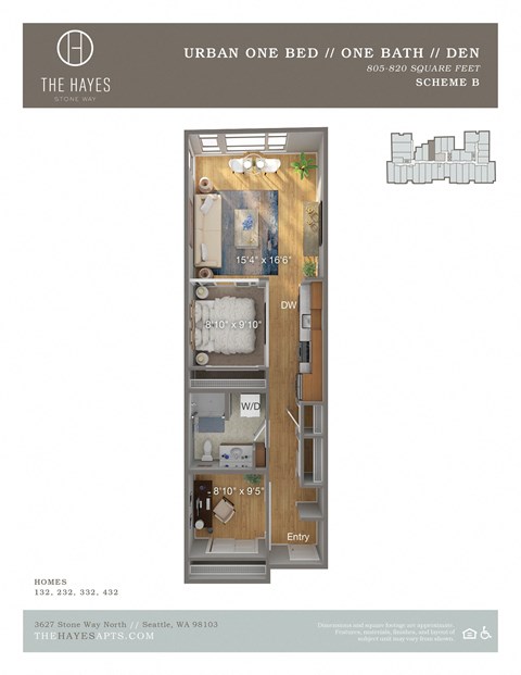 The Hayes on Stone Way Apartments Floor Plan Open + Den 9